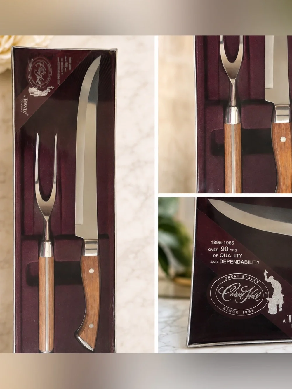 Carvel Hall Classic Full Tang Steel Knife & Fork with Wood Handles New in Box